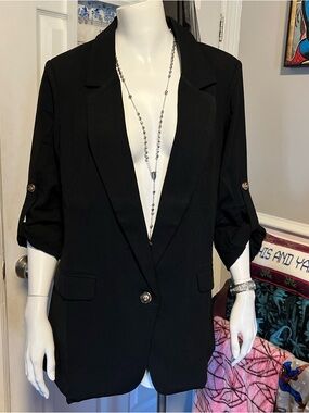 Cozy Co Black Relaxed Blazer NWT – Rolled Sleeve Style (Small)
